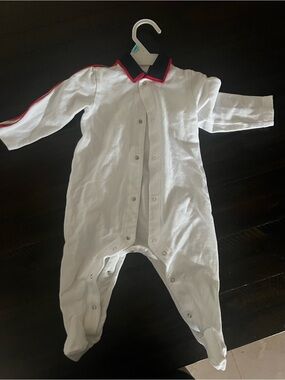 Gucci White Footed One-Piece with Navy Collar and Red Trim